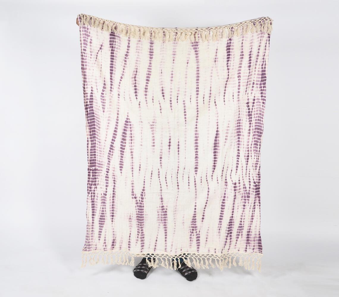 Shibori Tie-and-Dye Mauve Cotton Throw with Tassels - GAAIA