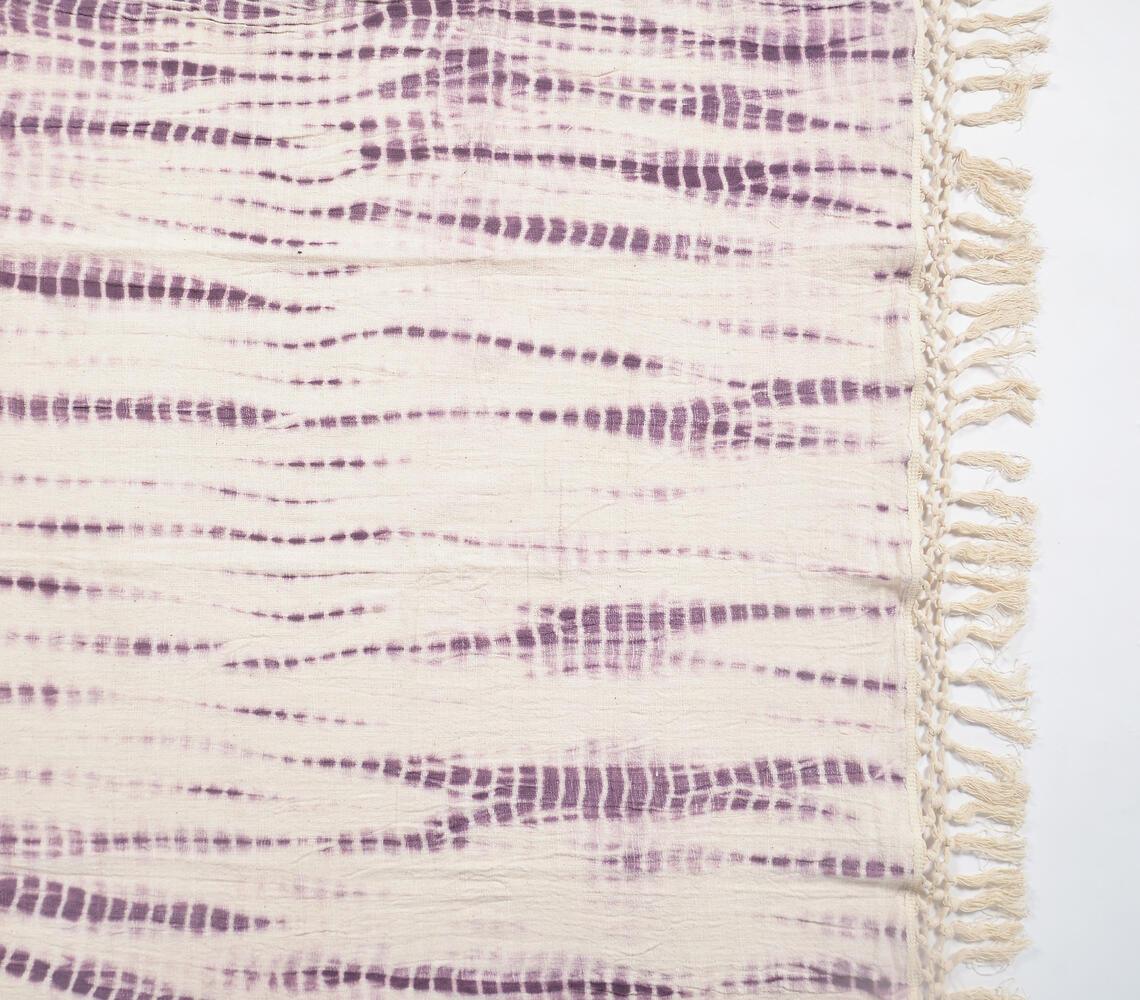 Shibori Tie-and-Dye Mauve Cotton Throw with Tassels - GAAIA