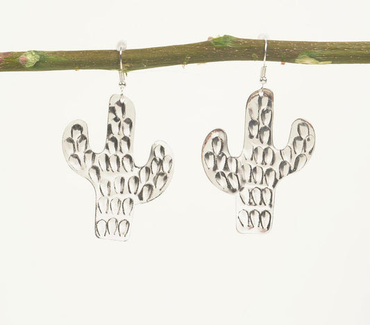 Silver-Toned Brass Cacti Dangle Earrings - GAAIA