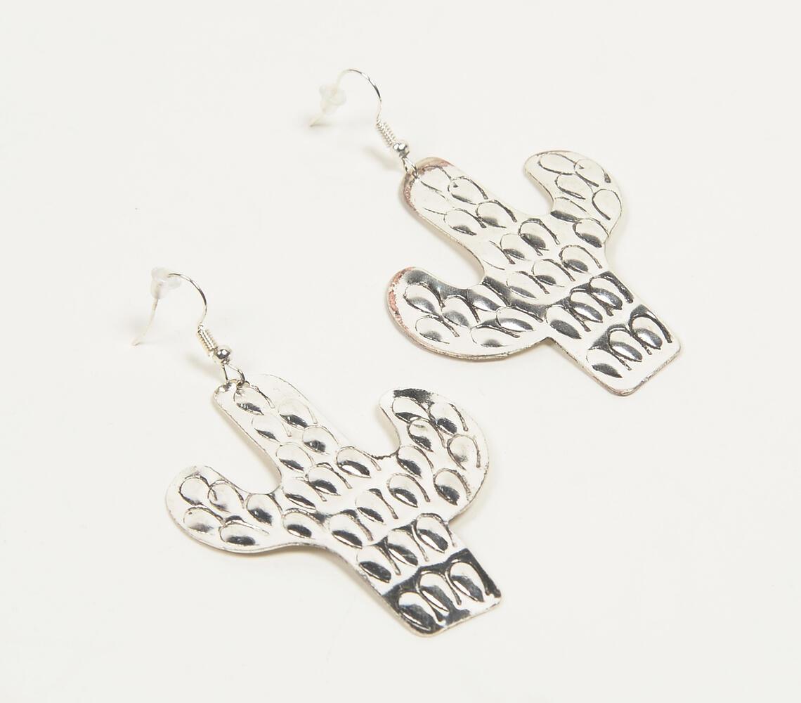 Silver-Toned Brass Cacti Dangle Earrings - GAAIA