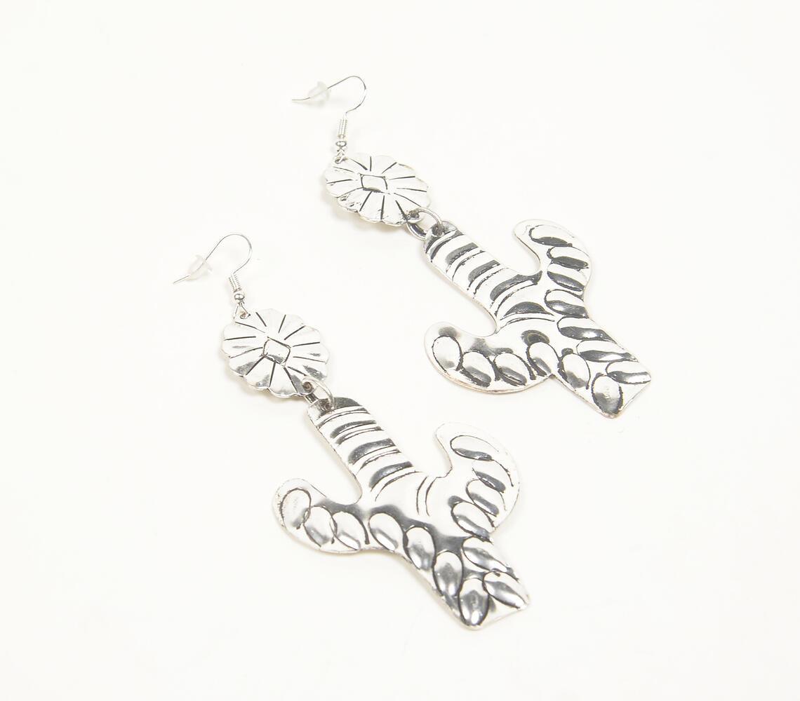 Silver-Toned Brass Floral-Cacti Dangle Earrings - GAAIA