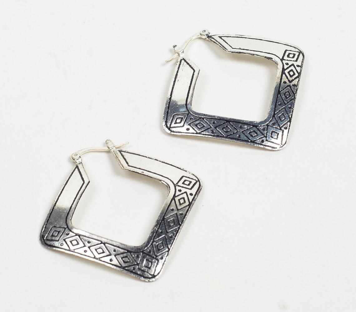 Silver-Toned Etched Brass Huggie Diamond Earrings - GAAIA