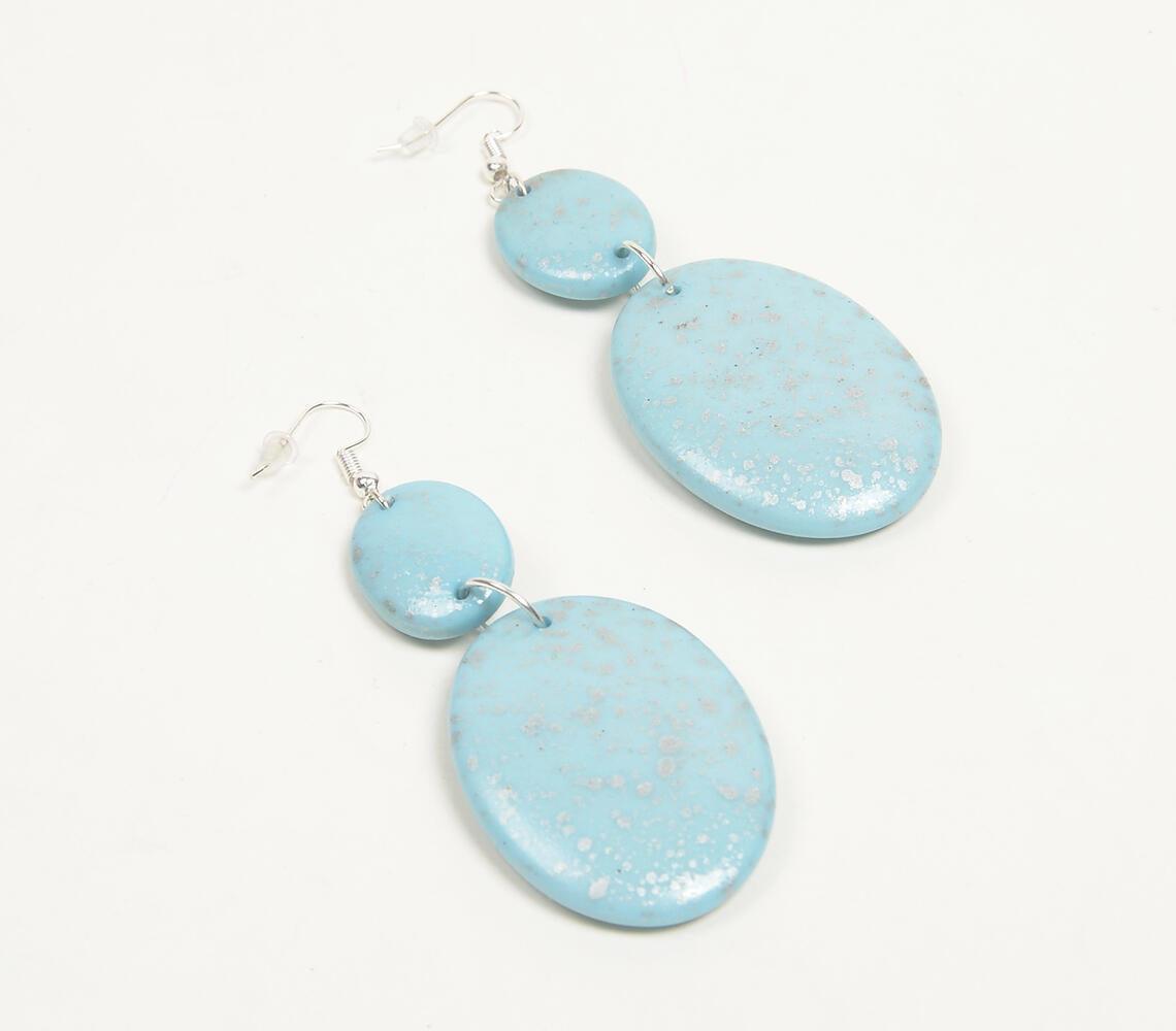 Silver-Toned Iron & Blue Resin Dangle Earrings - GAAIA