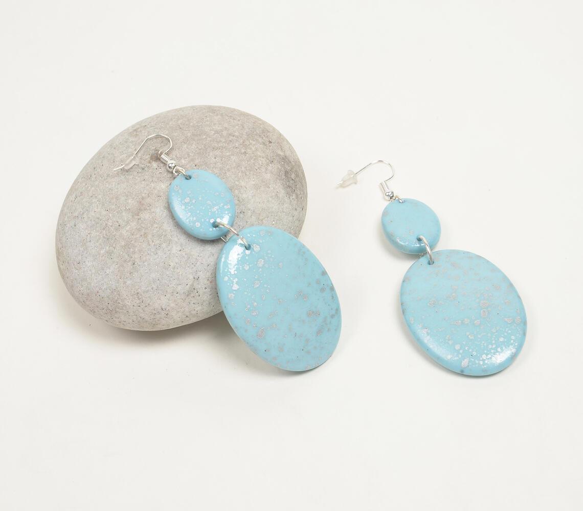 Silver-Toned Iron & Blue Resin Dangle Earrings - GAAIA