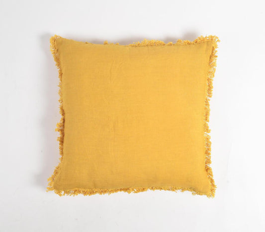 Solid Amber Cotton Linen Cushion Cover Frayed Border - GAAIA