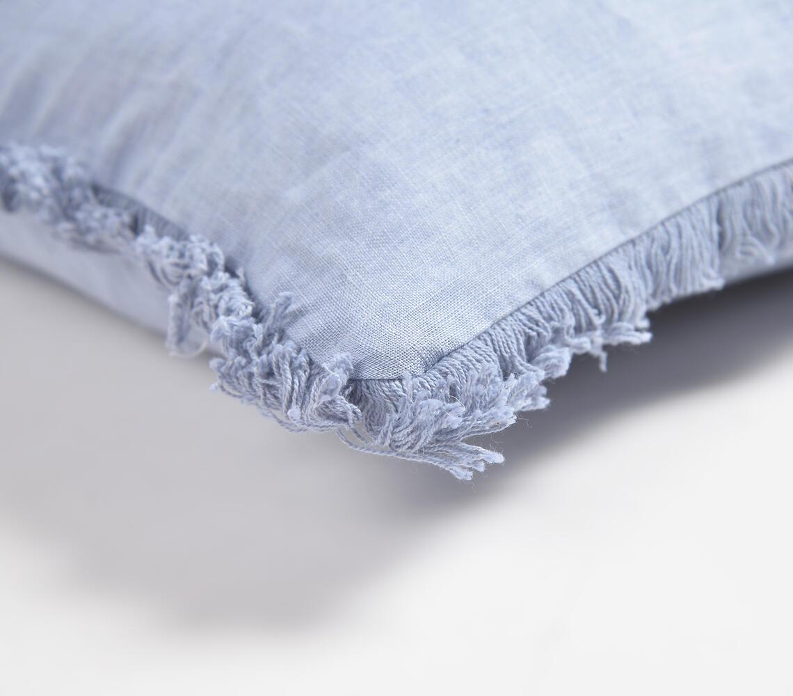 Solid Cotton Linen Powder Blue Cushion Cover Frayed Edges - GAAIA