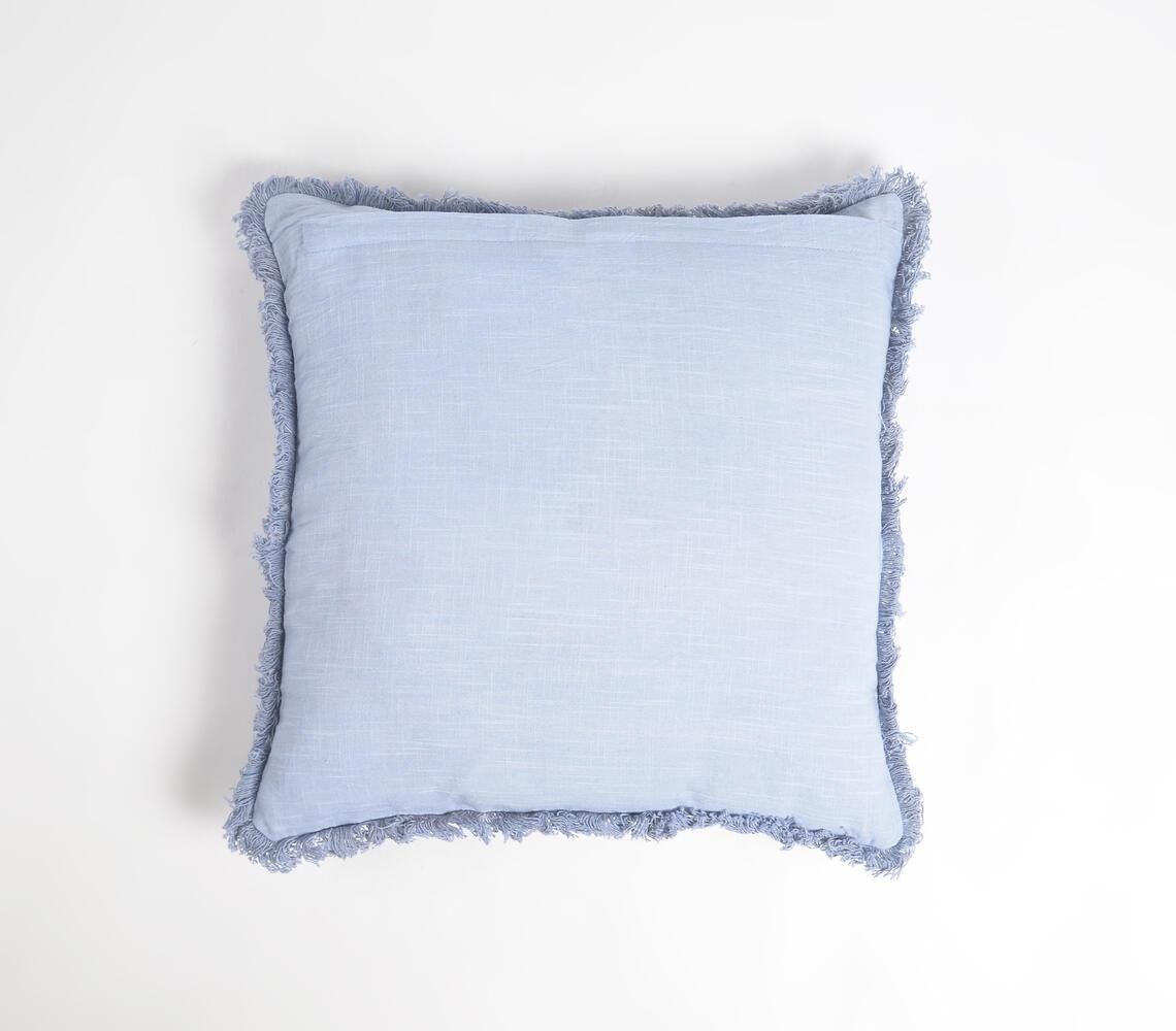 Solid Cotton Linen Powder Blue Cushion Cover Frayed Edges - GAAIA