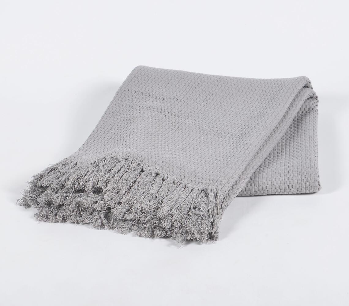 Solid Grey Tasseled Cotton Throw - GAAIA