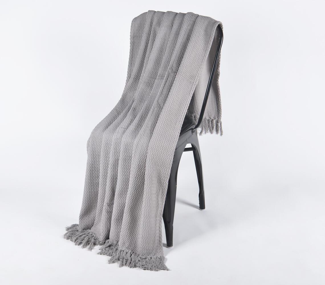 Solid Grey Tasseled Cotton Throw - GAAIA