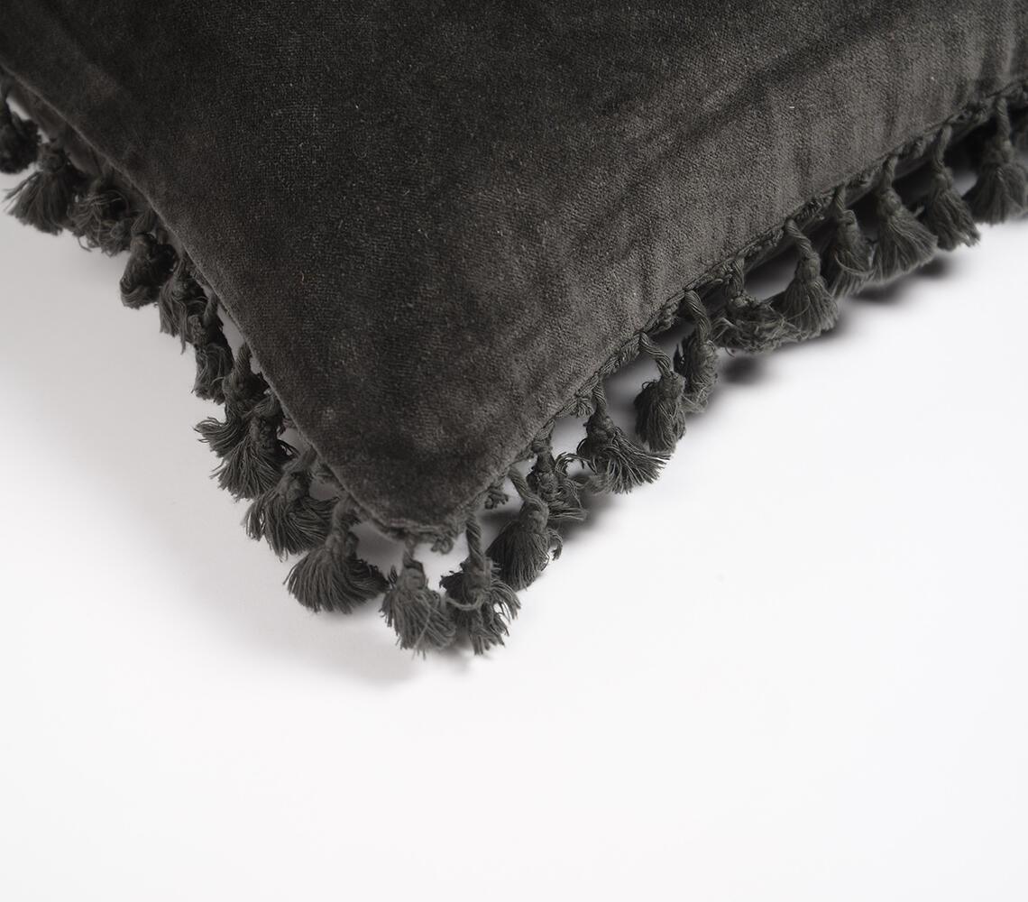 Solid Velvet Cotton Cushion Cover Border Fringes - GAAIA