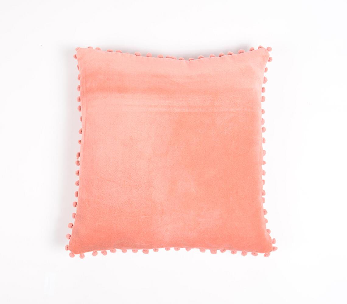 Solid Velvet Cotton Cushion Cover wit Border Fringes - GAAIA