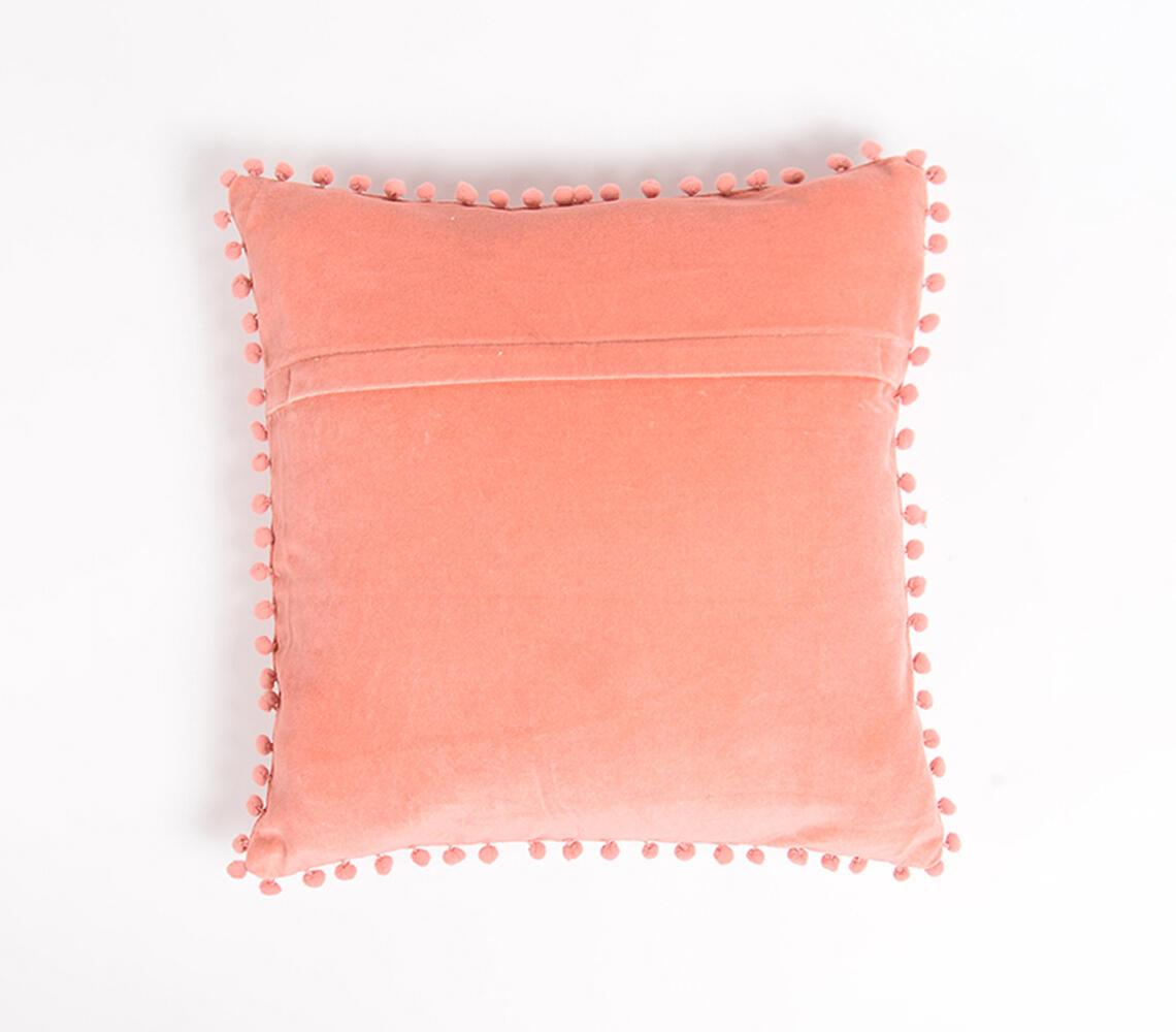 Solid Velvet Cotton Cushion Cover wit Border Fringes - GAAIA