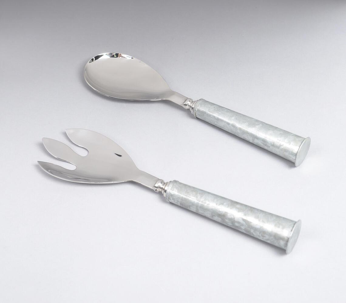 Stainless Steel & Galvanized Iron Salad Servers (Set of 2) - GAAIA