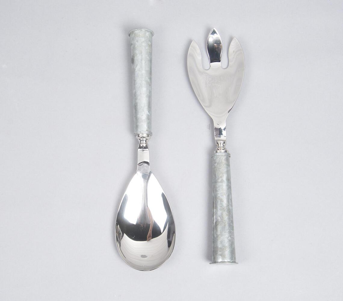 Stainless Steel & Galvanized Iron Salad Servers (Set of 2) - GAAIA