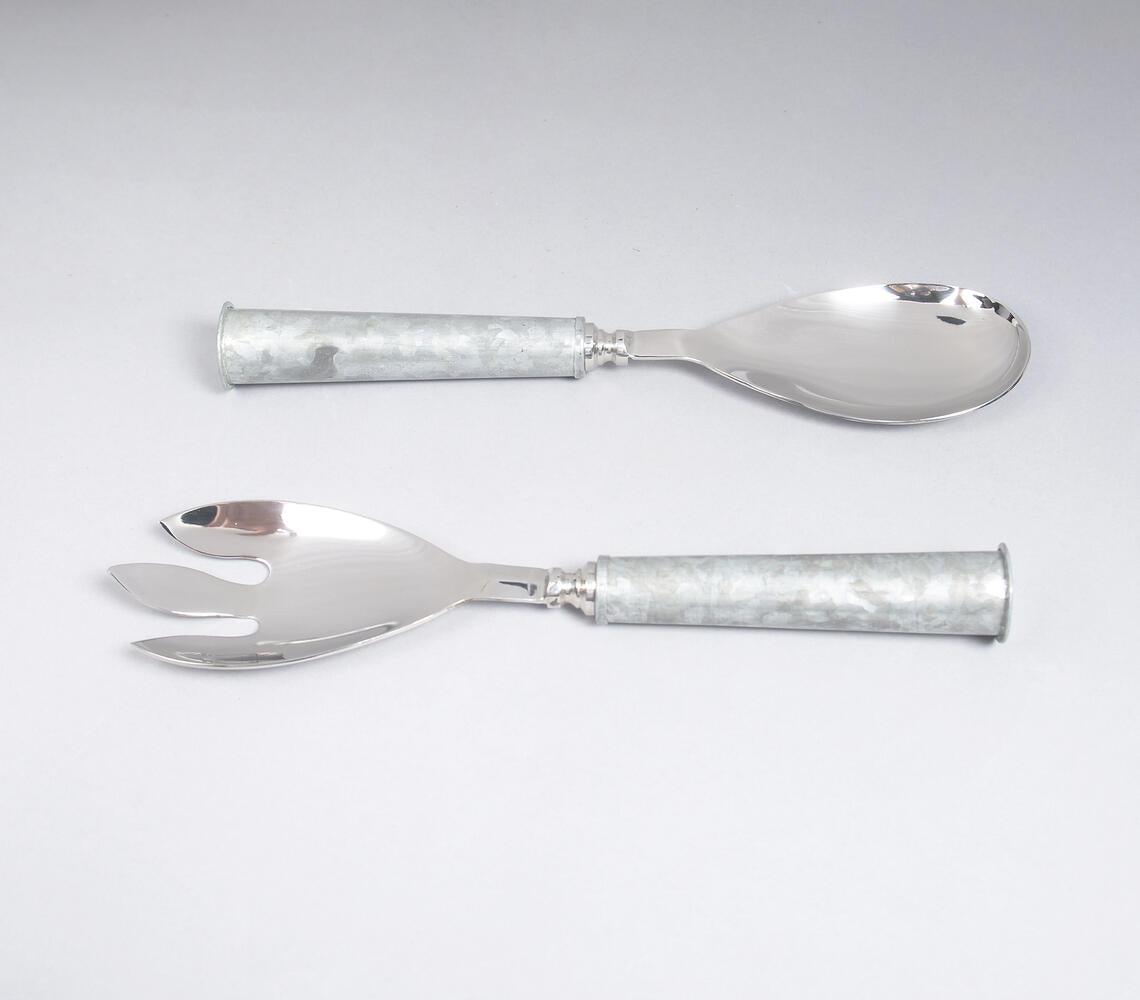 Stainless Steel & Galvanized Iron Salad Servers (Set of 2) - GAAIA