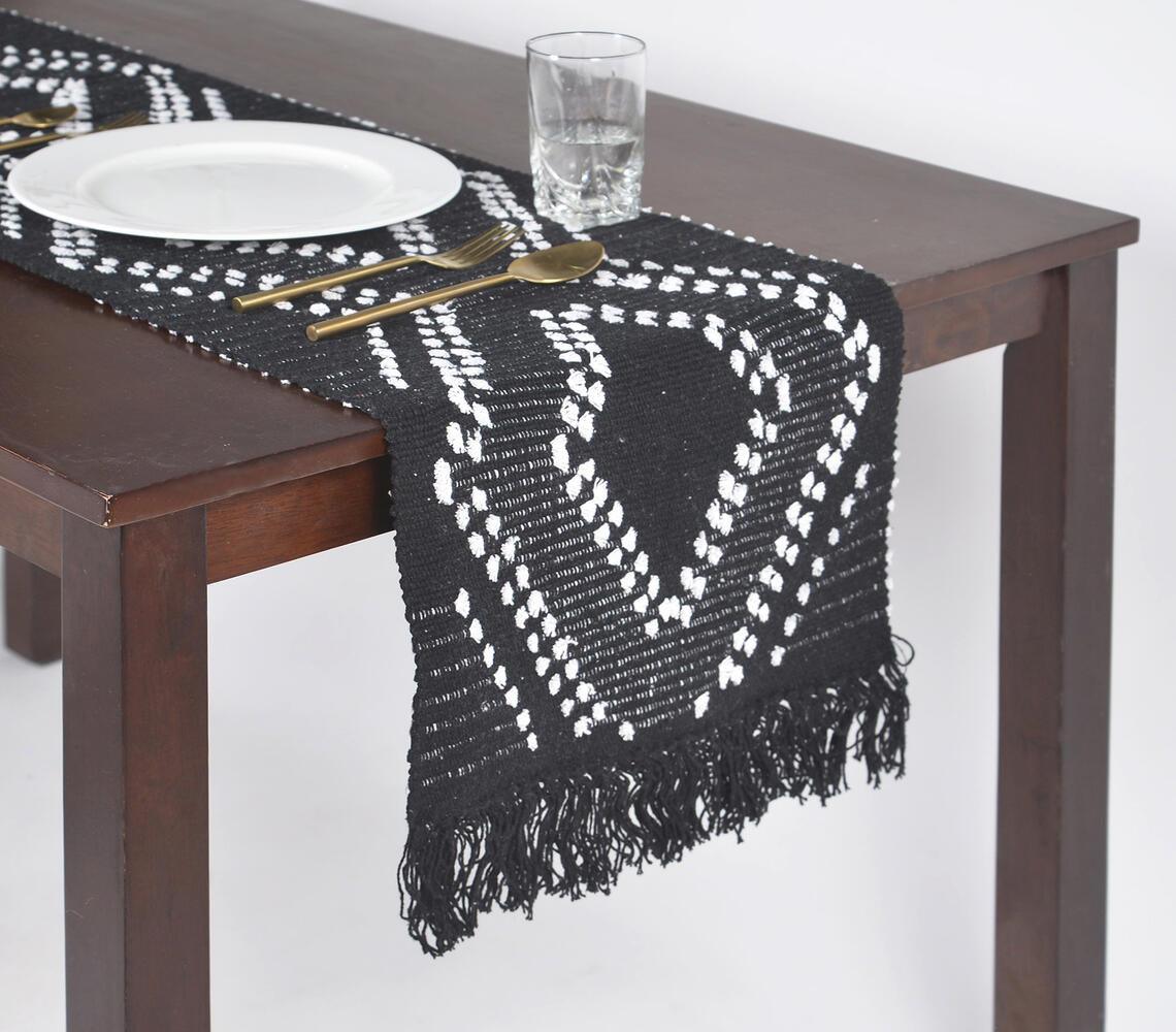 Statement Monochromatic Diamond Patterned Table Runner - GAAIA