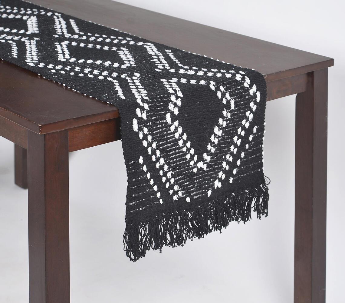 Statement Monochromatic Diamond Patterned Table Runner - GAAIA