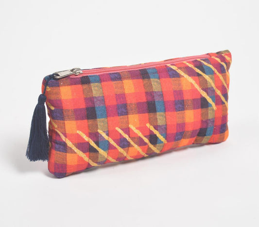 Stripe-Quilted Check Pouch - GAAIA