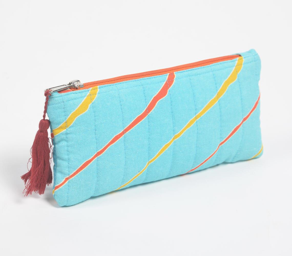 Stripe-Quilted Cyan Abstract Pouch - GAAIA