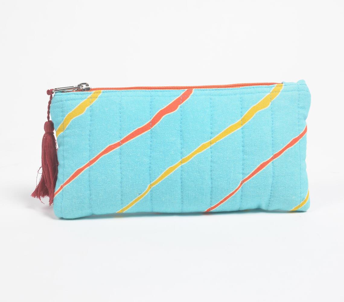 Stripe-Quilted Cyan Abstract Pouch - GAAIA