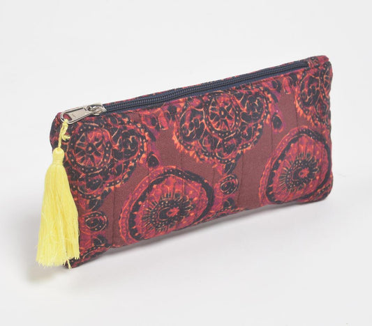 Stripe-Quilted Maroon Mandala Pouch - GAAIA