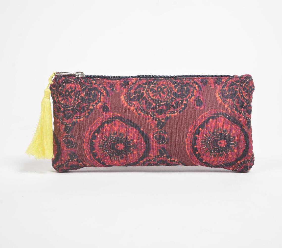 Stripe-Quilted Maroon Mandala Pouch - GAAIA