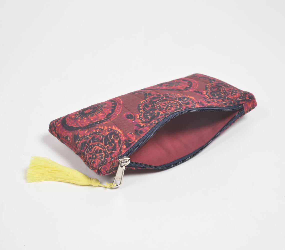 Stripe-Quilted Maroon Mandala Pouch - GAAIA