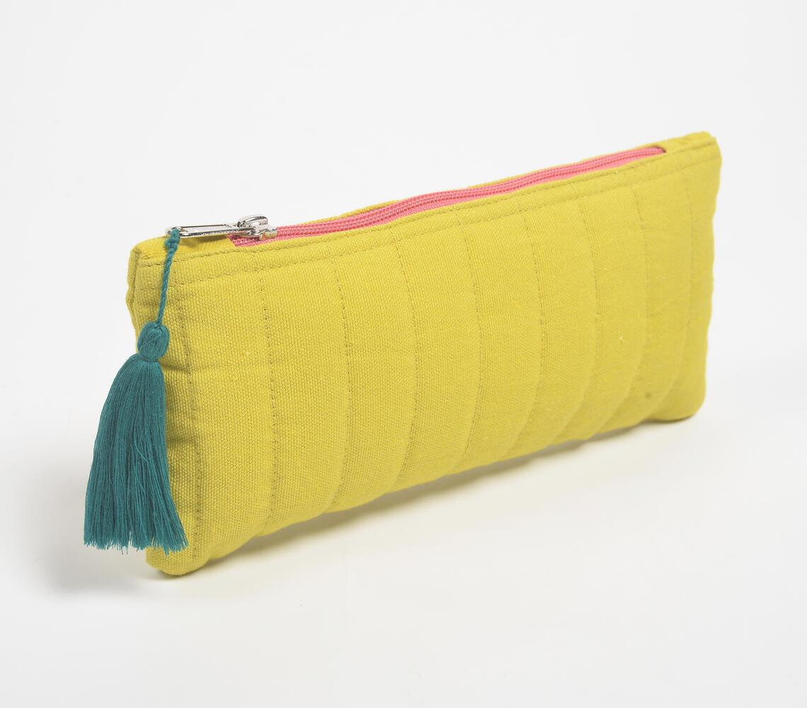 Stripe-Quilted Solid Yellow Pouch - GAAIA