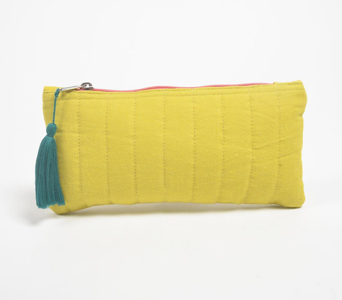 Stripe-Quilted Solid Yellow Pouch - GAAIA