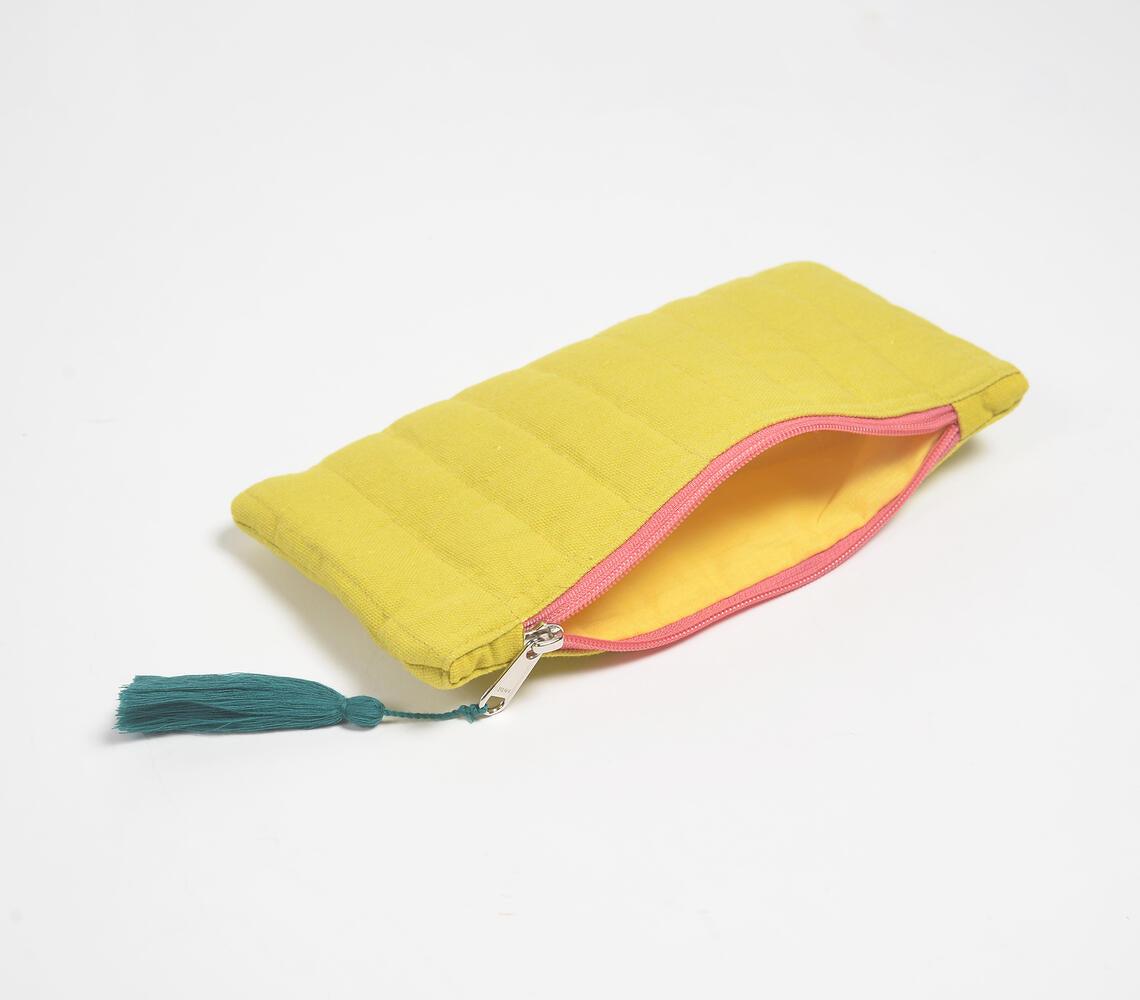 Stripe-Quilted Solid Yellow Pouch - GAAIA