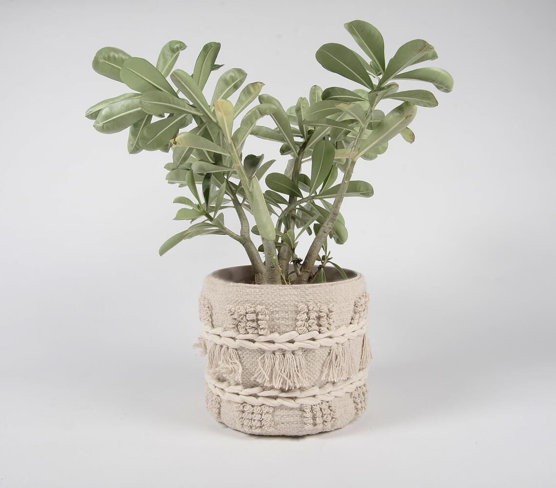 Tasseled & Textured Cotton & Jute Basket - GAAIA