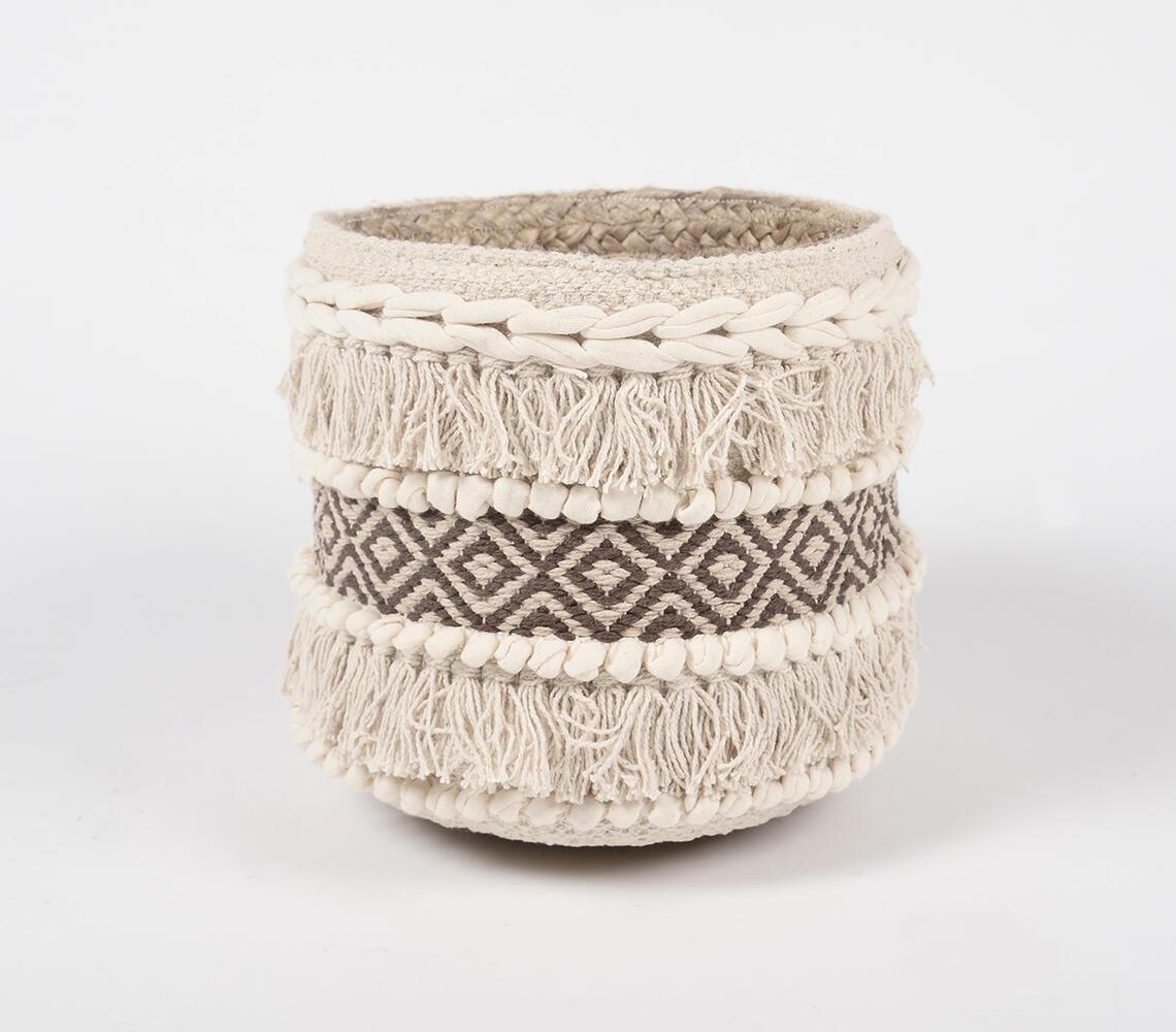 Textured & Panelled Cotton Jute Basket - GAAIA