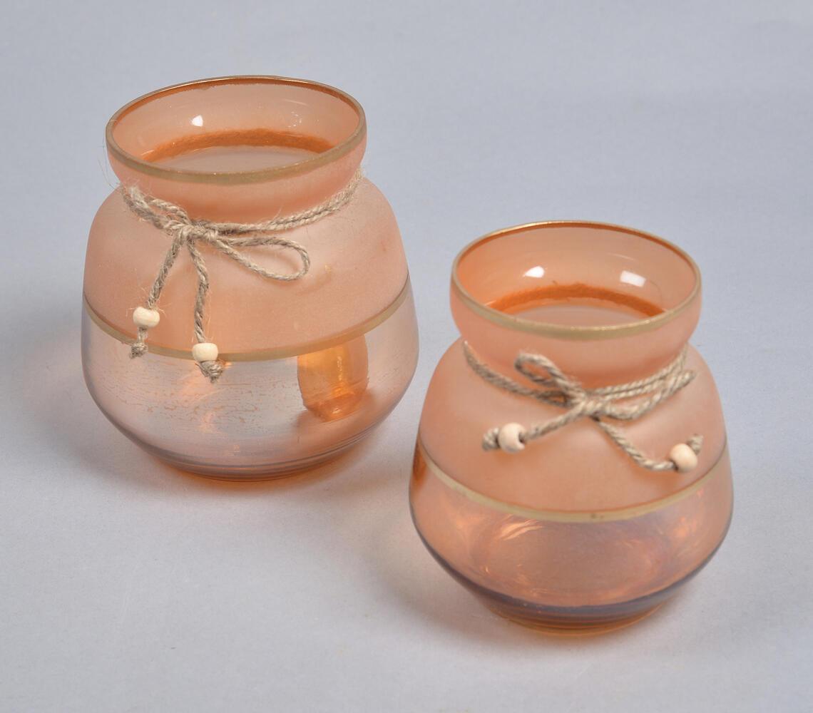 Toned Jute Ribbon Glass Votives (Set of 2) - GAAIA