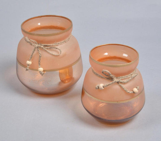 Toned Jute Ribbon Glass Votives (Set of 2) - GAAIA