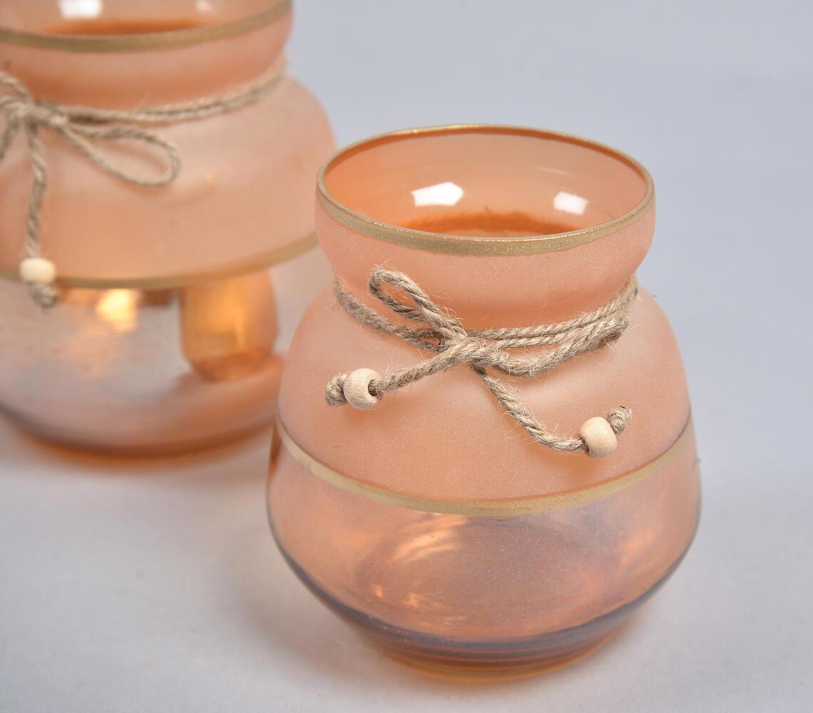 Toned Jute Ribbon Glass Votives (Set of 2) - GAAIA