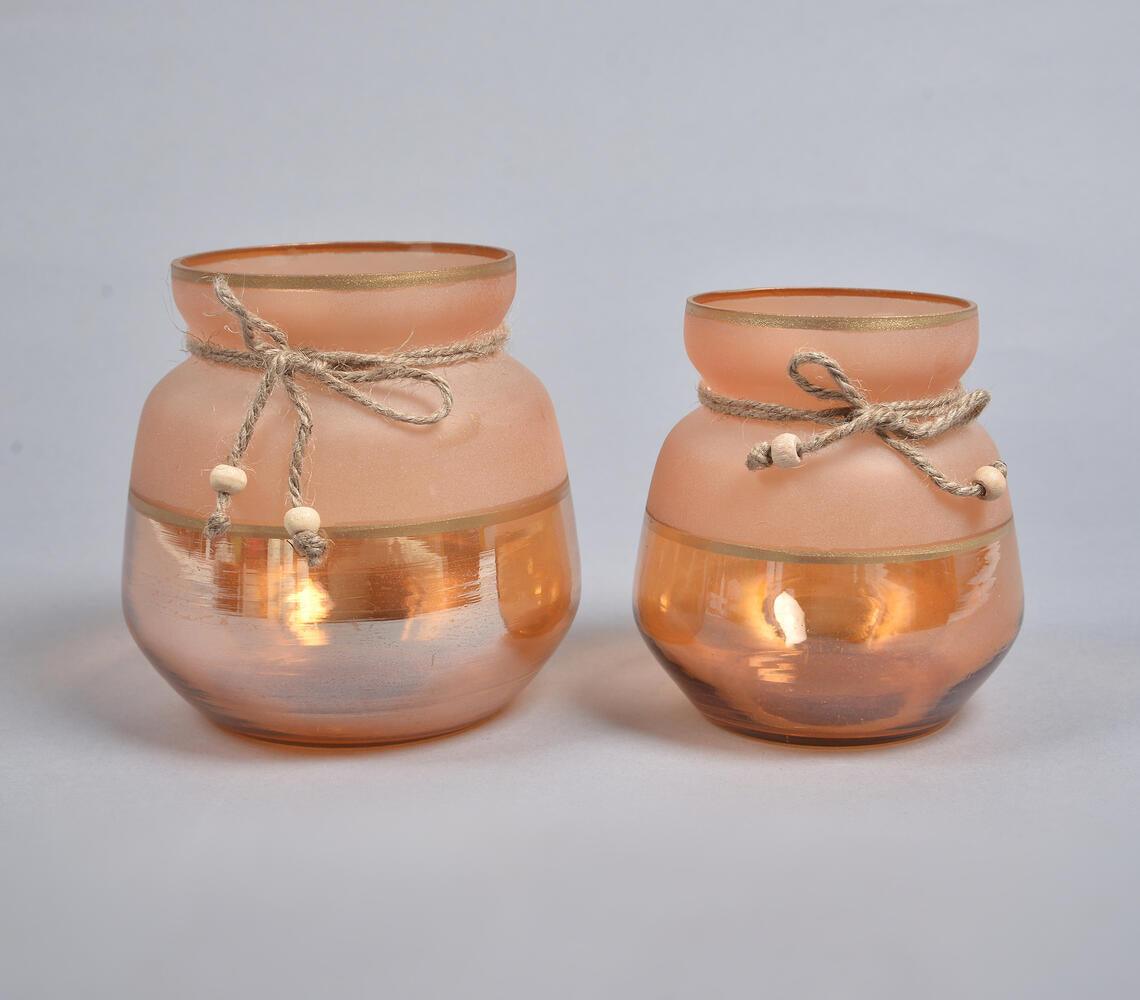 Toned Jute Ribbon Glass Votives (Set of 2) - GAAIA