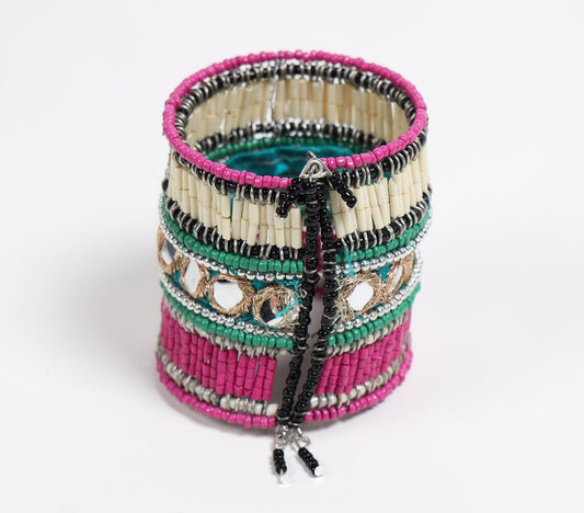 Tribal Beaded & Mirrorwork Cuff Bracelet - GAAIA