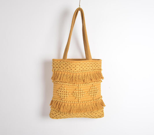 Tufted & tasseled honey tote bag - GAAIA