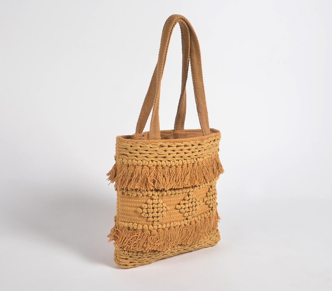 Tufted & tasseled honey tote bag - GAAIA