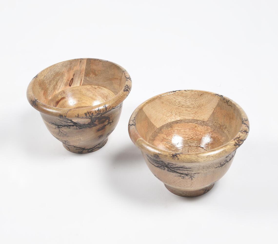 Turned Mango Wood Glossy Serving Bowls (Set of 2) - GAAIA