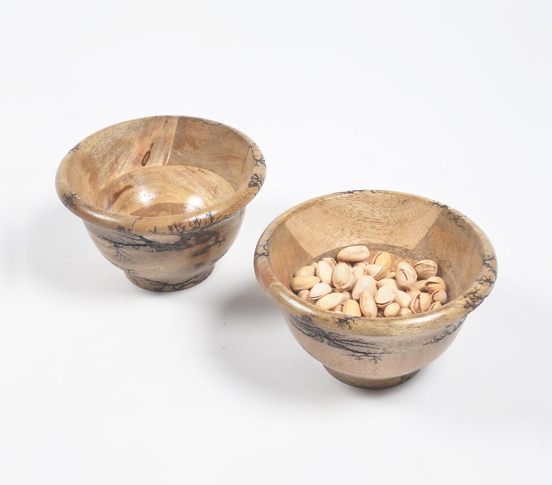 Turned Mango Wood Glossy Serving Bowls (Set of 2) - GAAIA