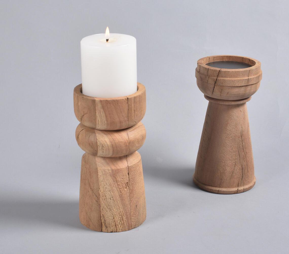 Turned Saal Wood Candle holder - GAAIA