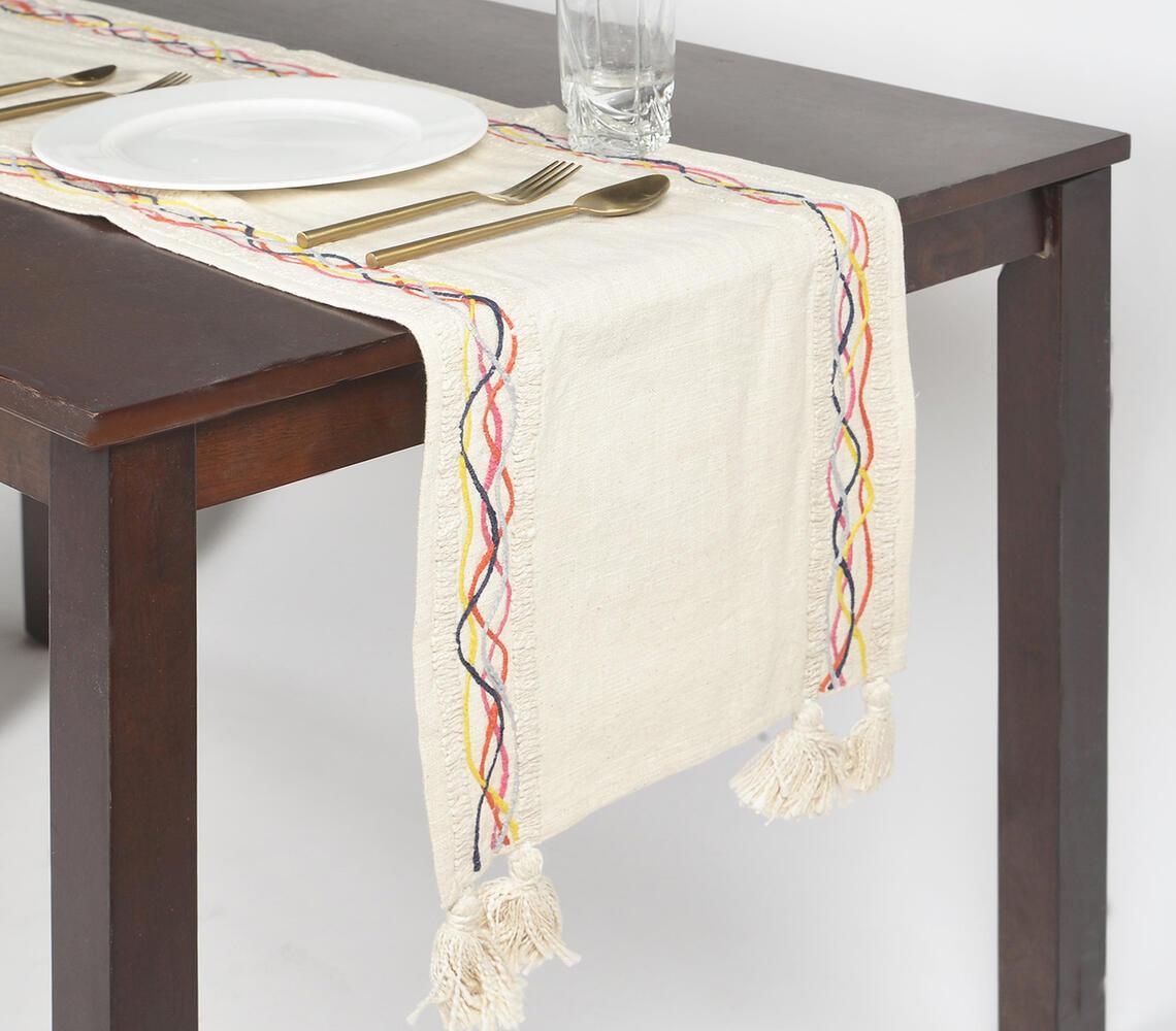 Twined Swirls & Tasseled Cotton Table Runner - GAAIA