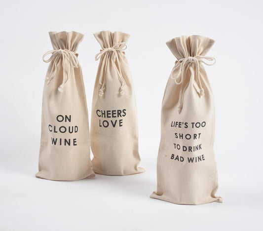 Typographic Drawstring Canvas Wine Bags (Set of 3) - GAAIA