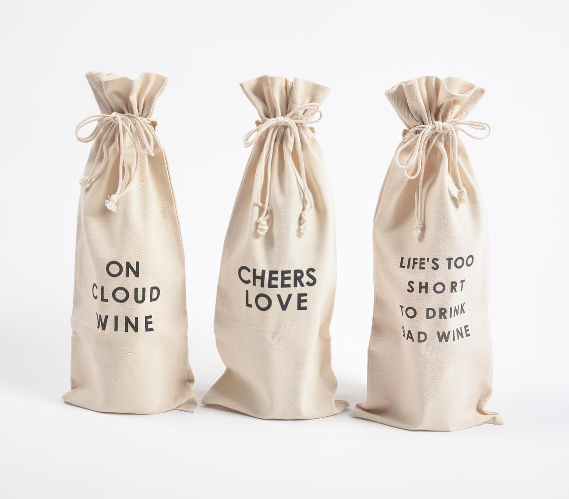 Typographic Drawstring Canvas Wine Bags (Set of 3) - GAAIA