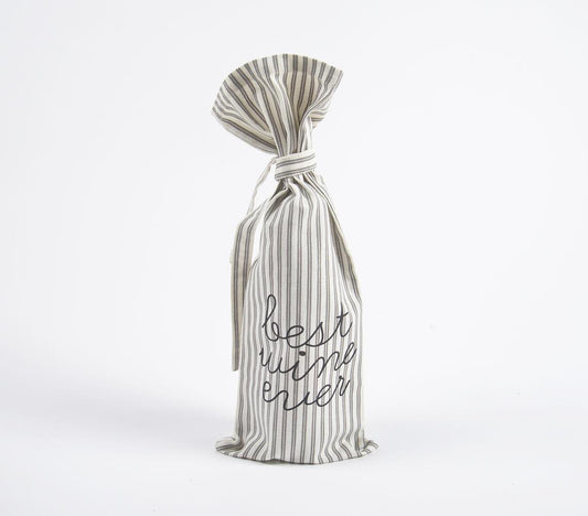 Typographic Striped Drawstring Canvas Wine Bag - GAAIA