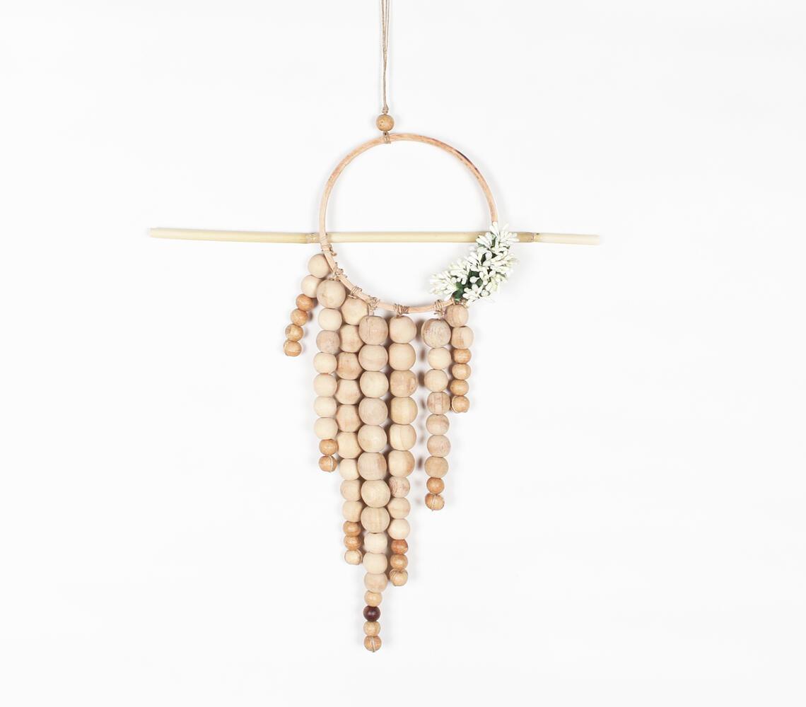 Wooden-Beaded & Faux Flowers Wall Decor - GAAIA