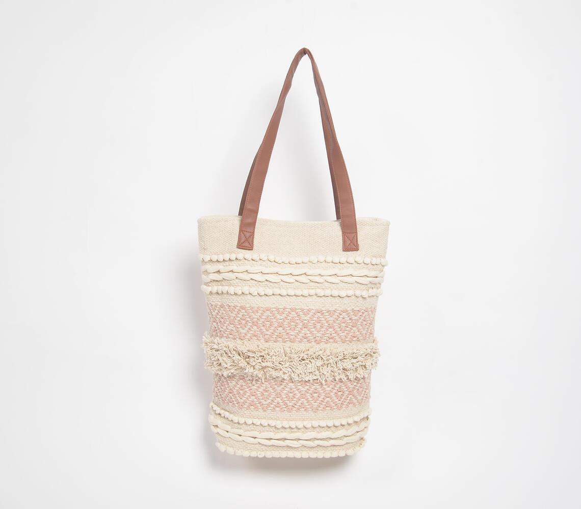 Woven & Tufted Pastel Cotton Tote Bag - GAAIA