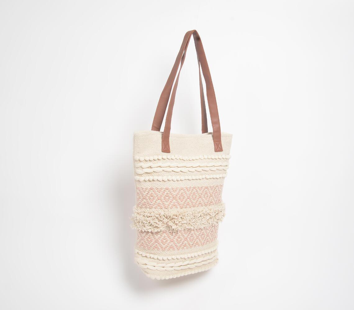 Woven & Tufted Pastel Cotton Tote Bag - GAAIA