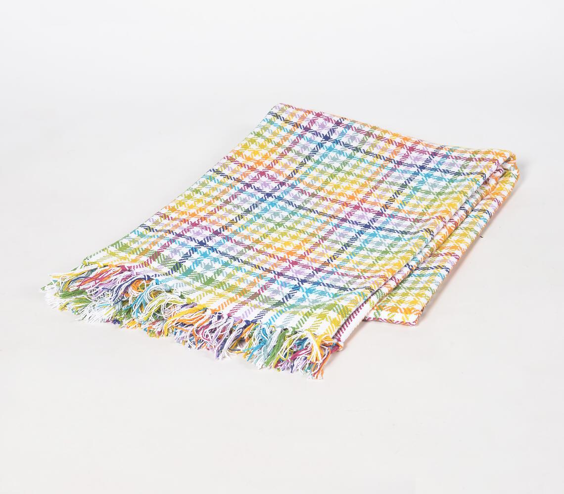 Yarn-Dyed Cotton Rainbow Checkered Throw - GAAIA